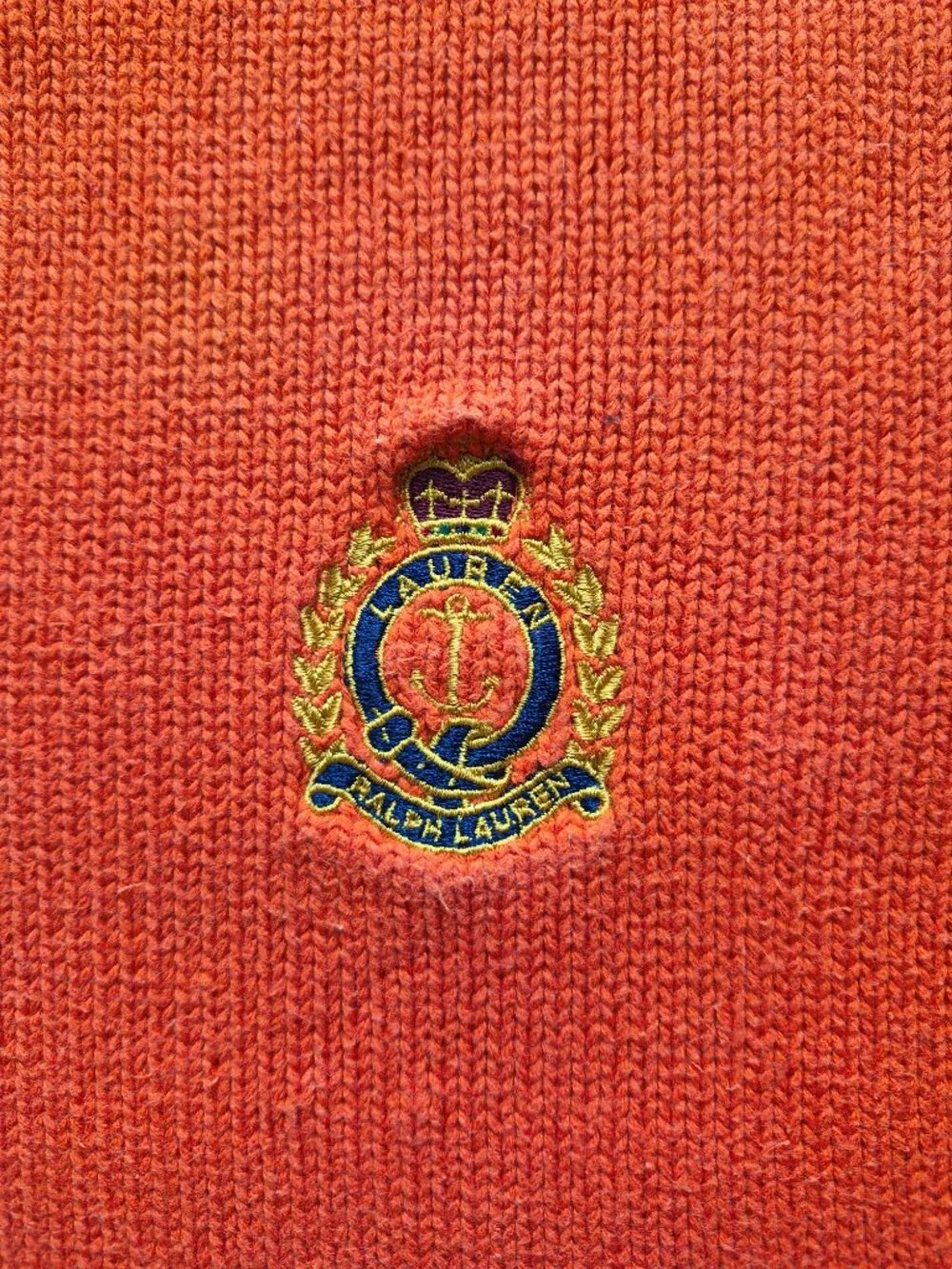 Lauren Ralph Lauren Vintage Crest Logo Sweater Quarter Zip Orange Size M